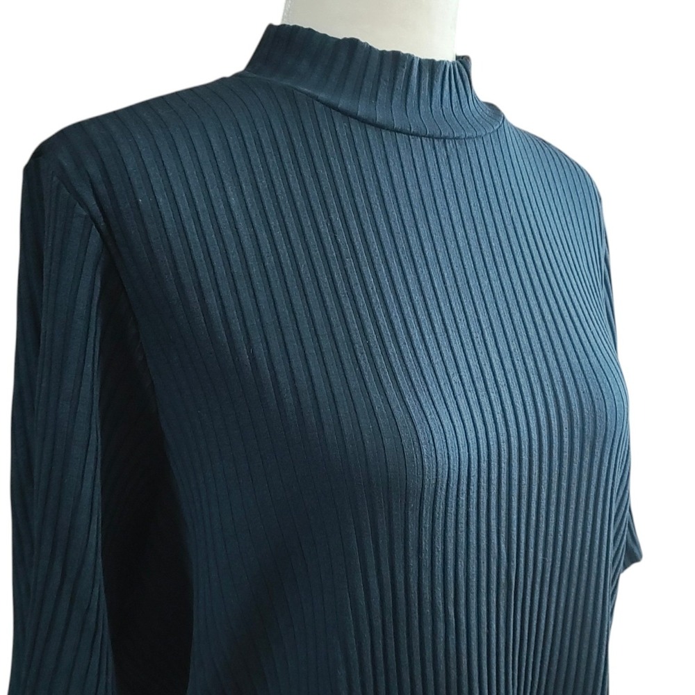 Eileen Fisher Teal Ribbed Top Mock Neck Half Sleeve Quiet Luxury Plus Size 1X - Picture 5 of 9